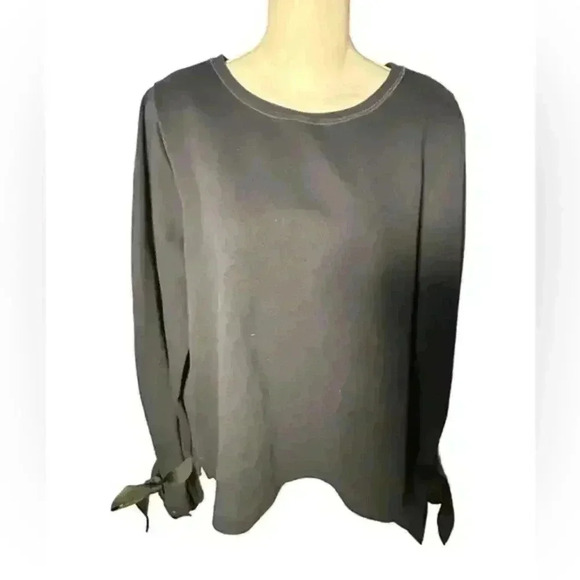 J. Crew‎ Navy Blue Tied Bell Sleeve Crew Neck Sweatshirt, Size M - Picture 1 of 5